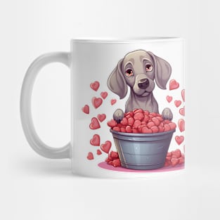 Cartoon Weimaraner Dog in Hearts Basket Mug